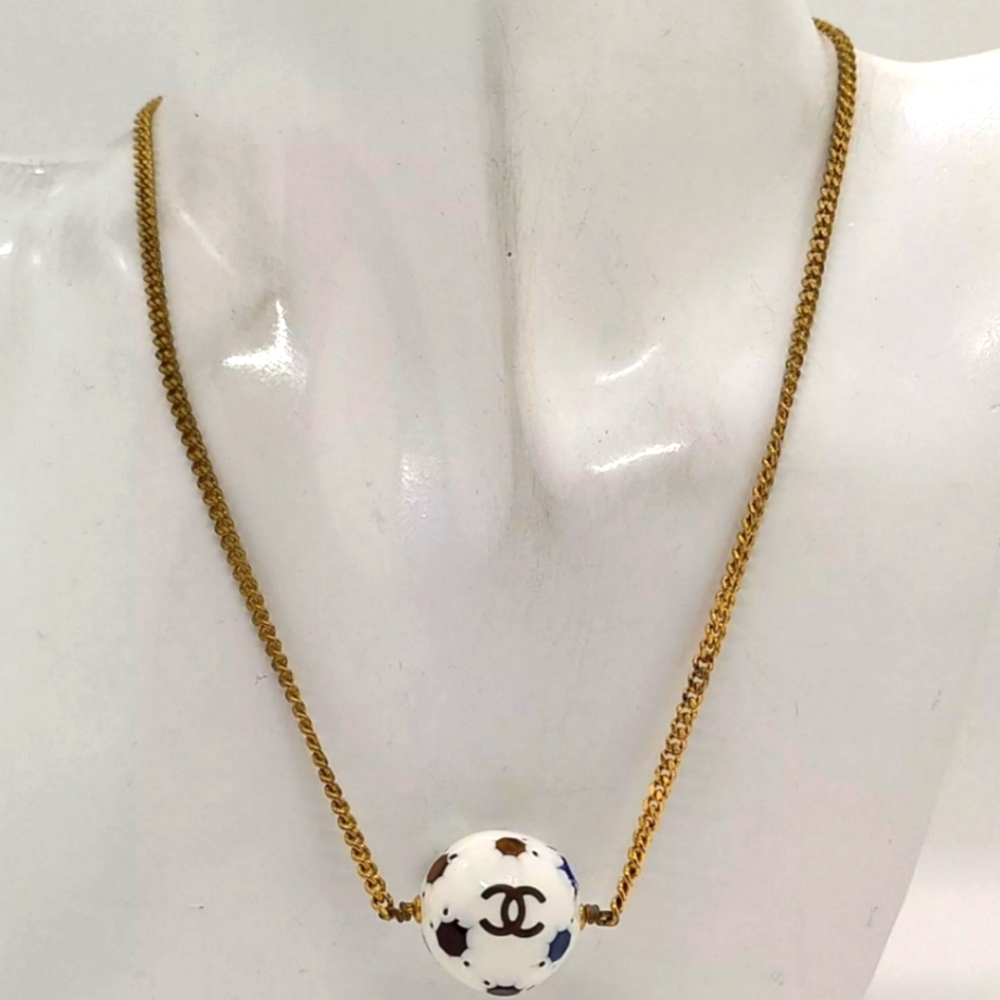 CHANEL 98P SOCCER BALL LOGO CC COCO MARK AÇCESSORY JEWELRY CHAIN NECKLACE METAL - Picture 12 of 12